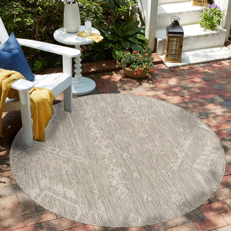 Desert Nomad Terrace Collection Area Rug - Sahara (Gray) Round Gray  lifestyle 13