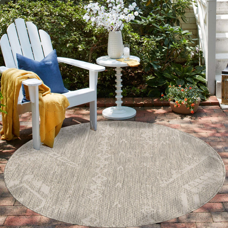 Desert Nomad Terrace Collection Area Rug - Sahara (Gray) Round Gray  lifestyle 14