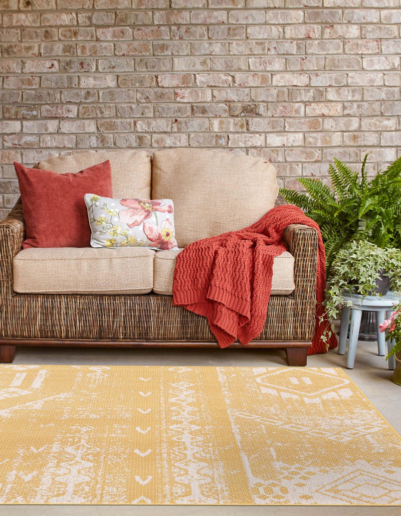 Desert Nomad Terrace Collection Area Rug - Sahara (Yellow) Square Yellow  lifestyle 2