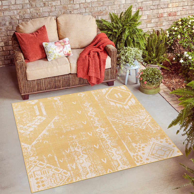 Desert Nomad Terrace Collection Area Rug - Sahara (Yellow) Square Yellow  lifestyle 13