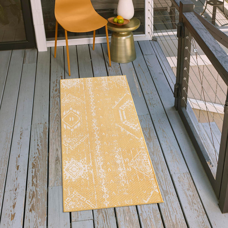 Desert Nomad Terrace Collection Area Rug - Sahara (Yellow) Runner Yellow  lifestyle 13