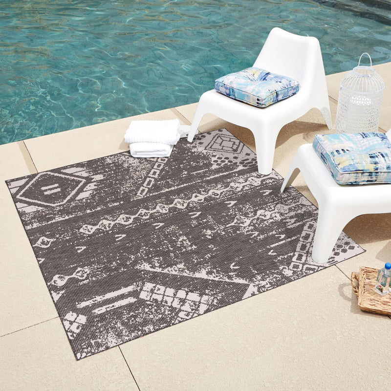 Desert Nomad Terrace Collection Area Rug - Sahara (Charcoal Gray) Square Charcoal Gray  lifestyle 13