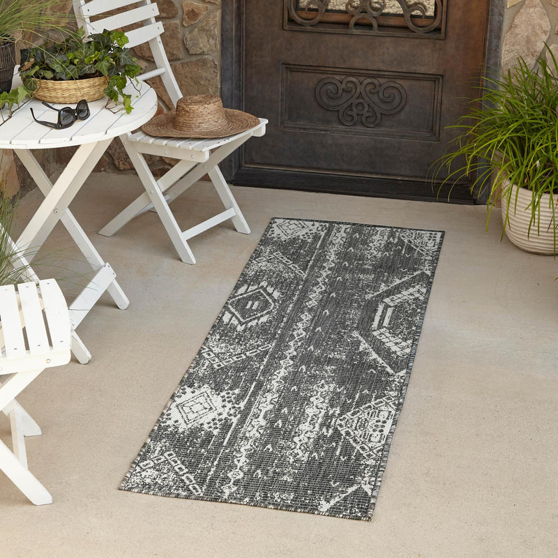 Desert Nomad Terrace Collection Area Rug - Sahara (Charcoal Gray) Runner Charcoal Gray  lifestyle 13