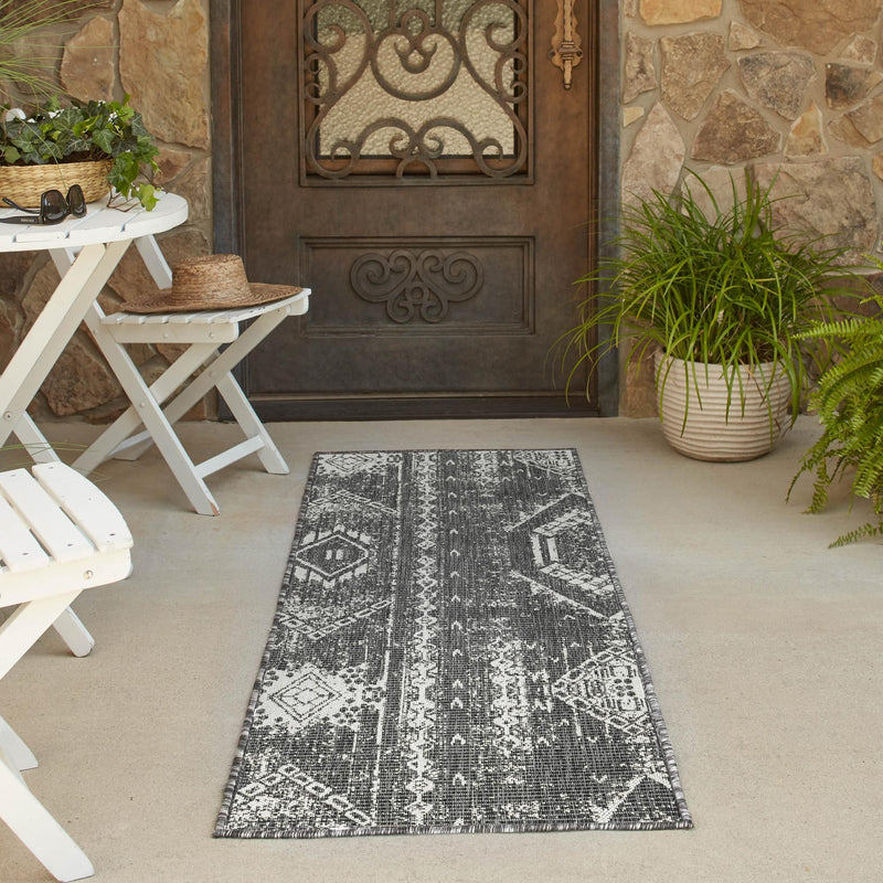 Desert Nomad Terrace Collection Area Rug - Sahara (Charcoal Gray) Runner Charcoal Gray  lifestyle 14
