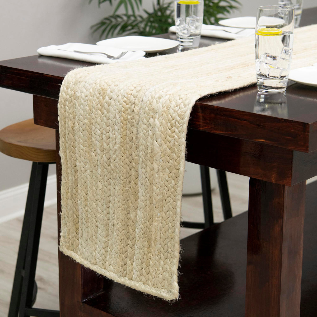 Woven Seaside Jute Collection Area Rug - Savannah (White) Table Runner White  lifestyle 124
