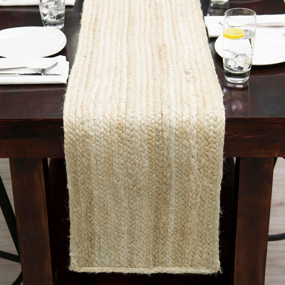 Woven Seaside Jute Collection Area Rug - Savannah (White) Table Runner White  lifestyle 127