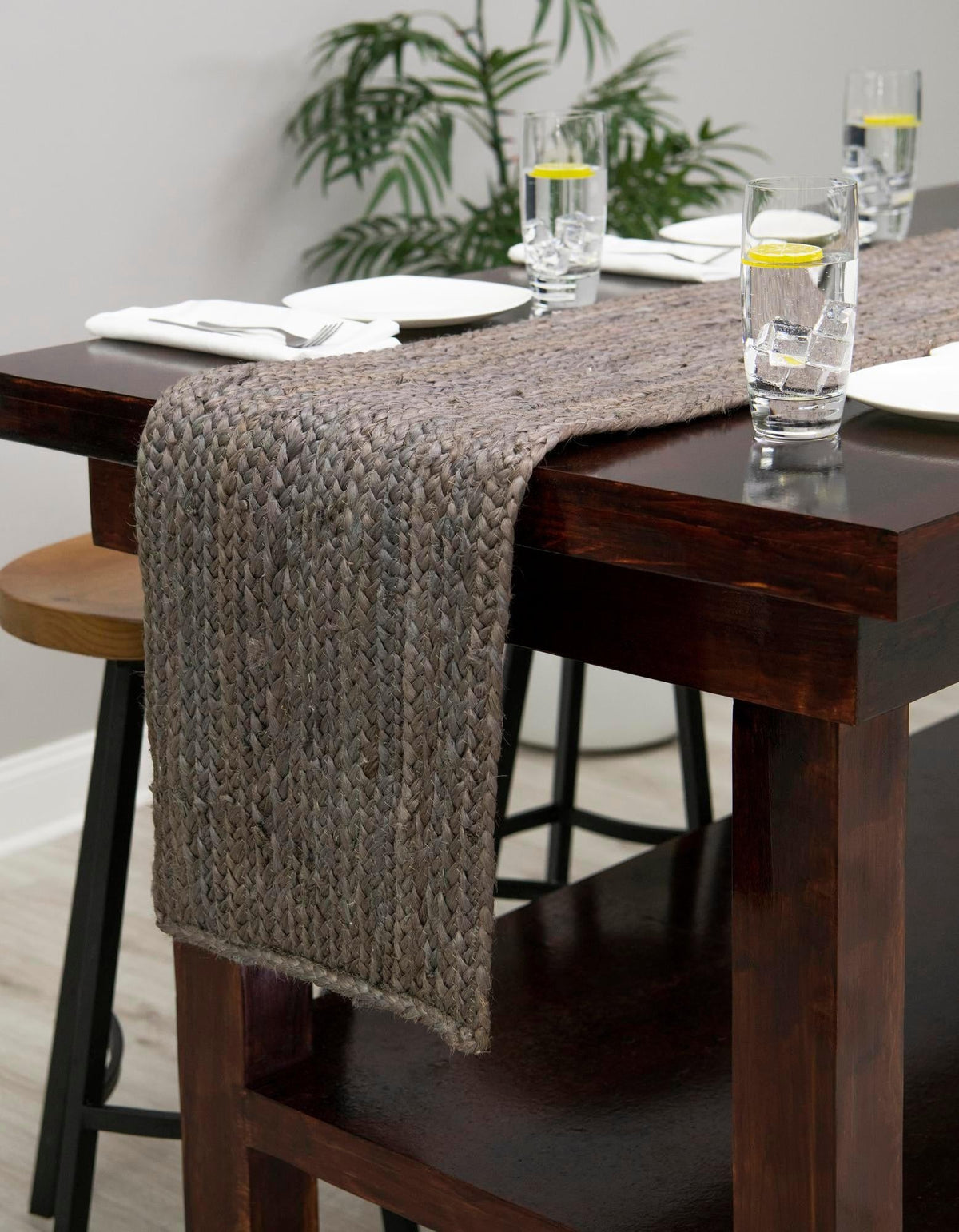 Woven Seaside Jute Collection Area Rug - Savannah (Gray) Table Runner Gray  lifestyle 97