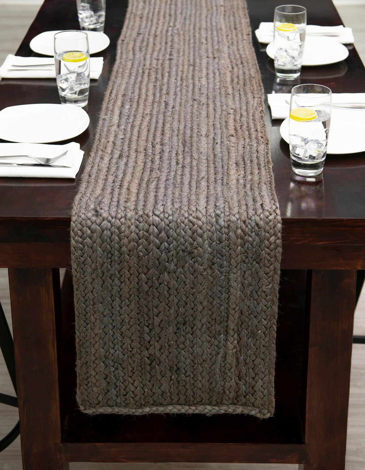Woven Seaside Jute Collection Area Rug - Savannah (Gray) Table Runner Gray  lifestyle 98
