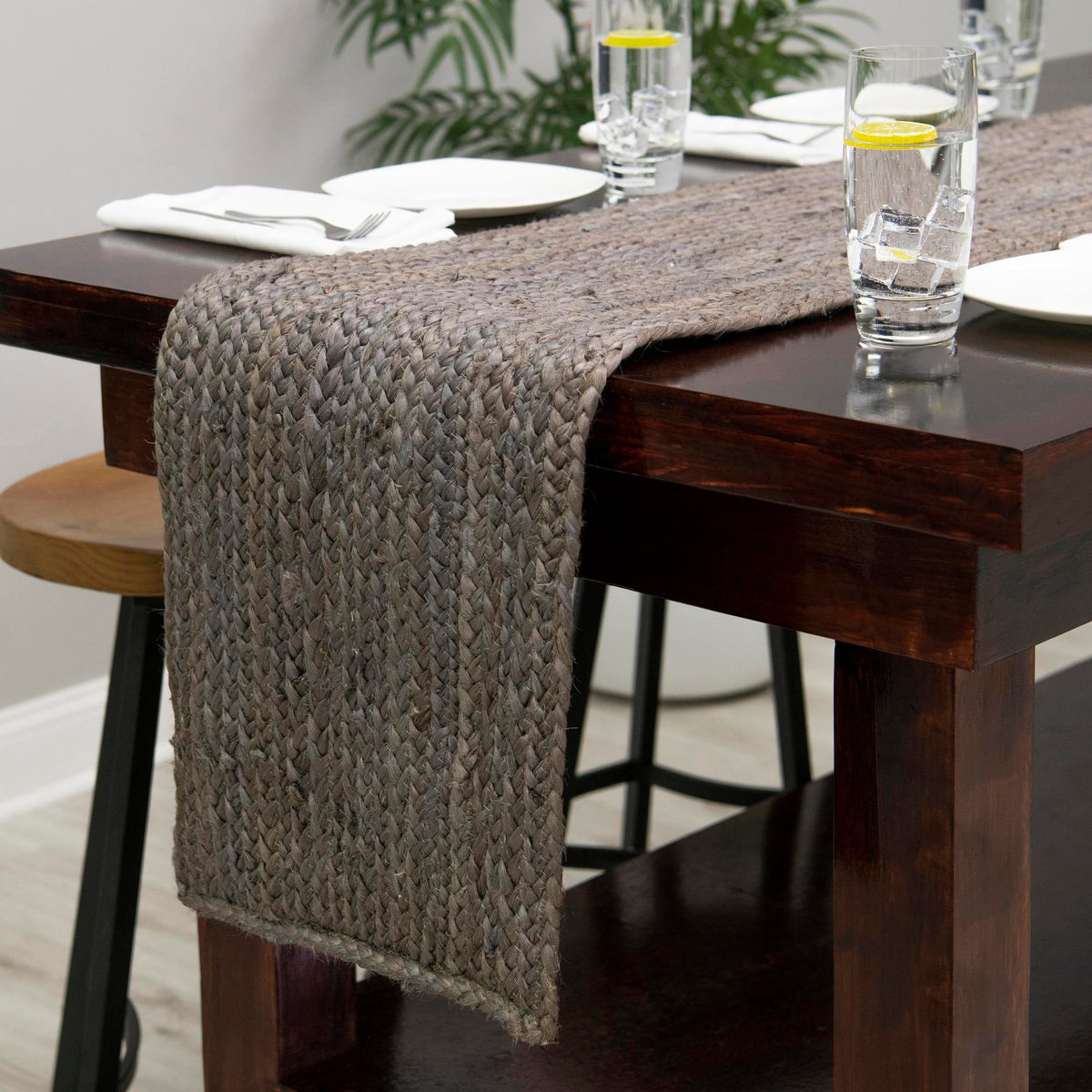 Woven Seaside Jute Collection Area Rug - Savannah (Gray) Table Runner Gray  lifestyle 124