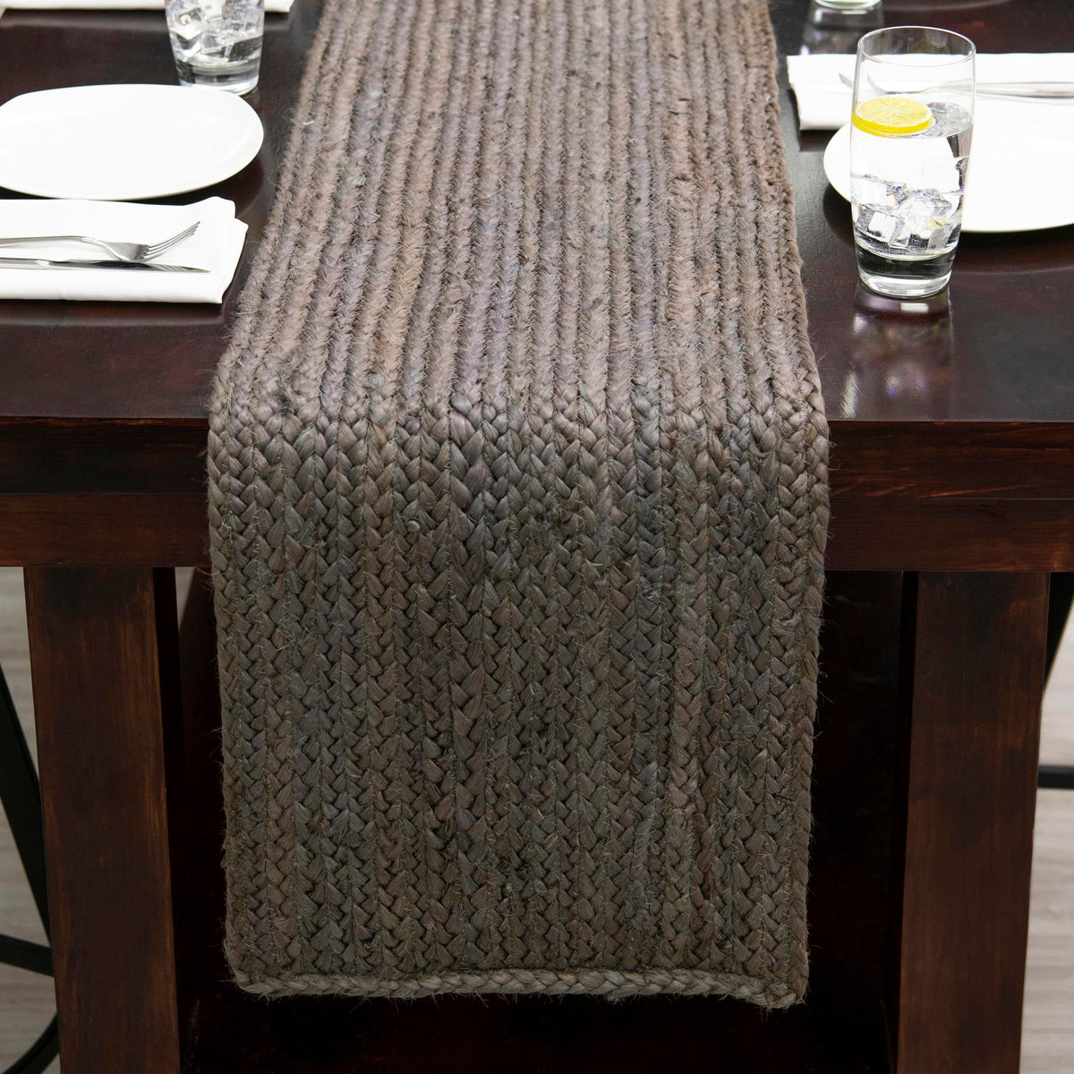 Woven Seaside Jute Collection Area Rug - Savannah (Gray) Table Runner Gray  lifestyle 126