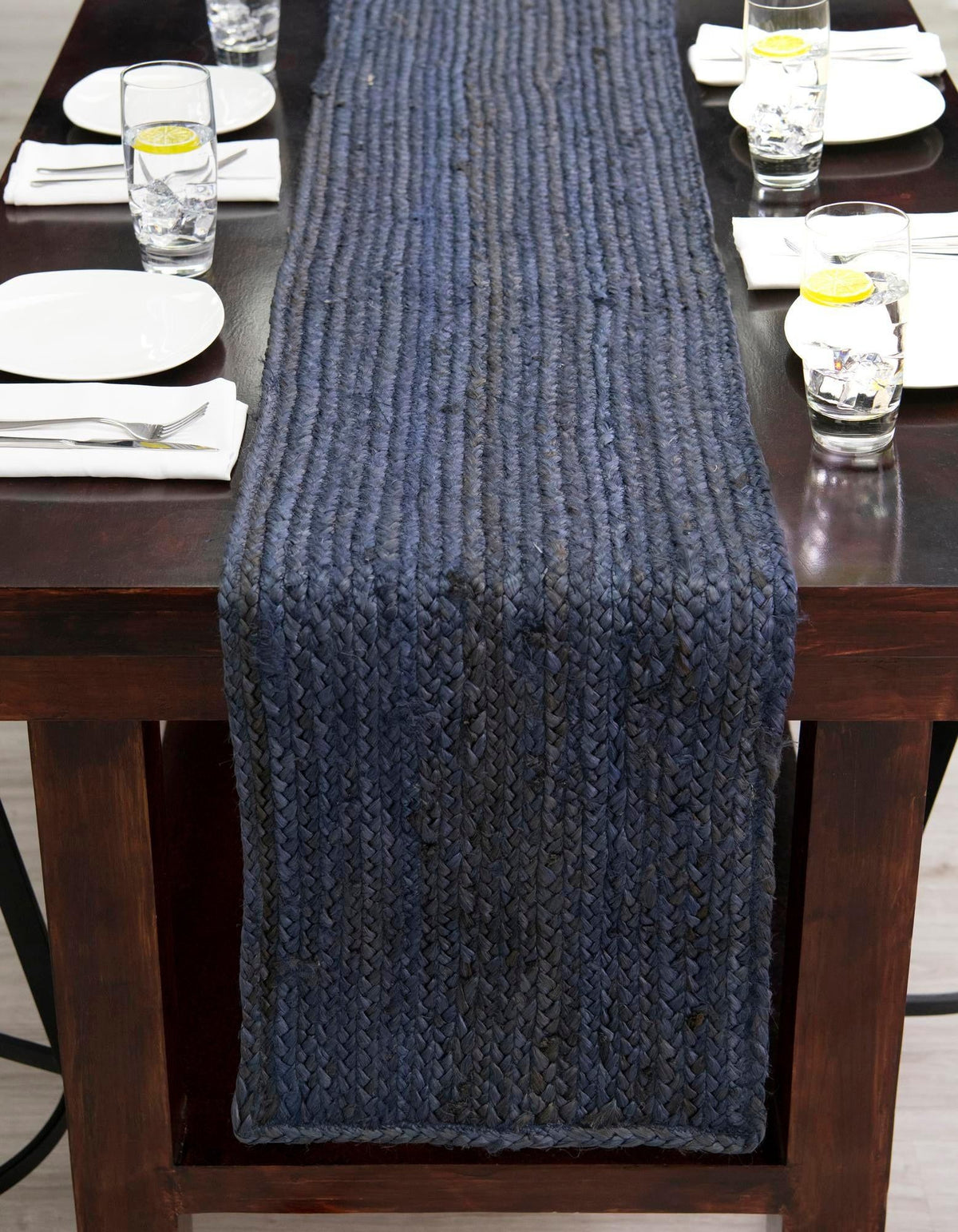 Woven Seaside Jute Collection Area Rug - Savannah (Navy Blue) Table Runner Navy Blue  lifestyle 82