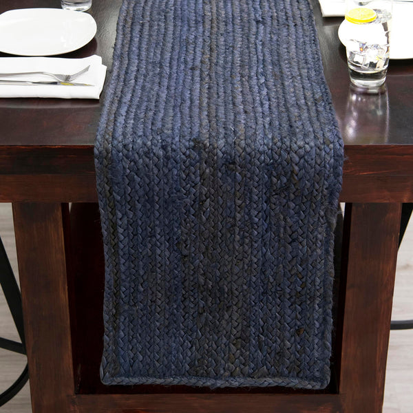 Woven Seaside Jute Collection Area Rug - Savannah (Navy Blue) Table Runner Navy Blue  lifestyle 115