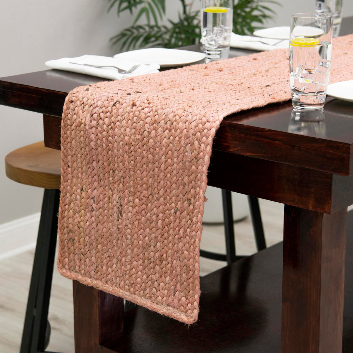 Woven Seaside Jute Collection Area Rug - Savannah (Light Pink) Table Runner Light Pink  lifestyle 137