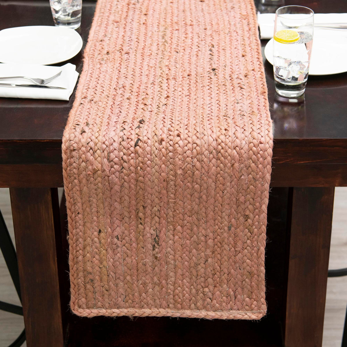 Woven Seaside Jute Collection Area Rug - Savannah (Light Pink) Table Runner Light Pink  lifestyle 140