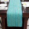 Woven Seaside Jute Collection Area Rug - Savannah (Turquoise) Table Runner Turquoise  lifestyle 100