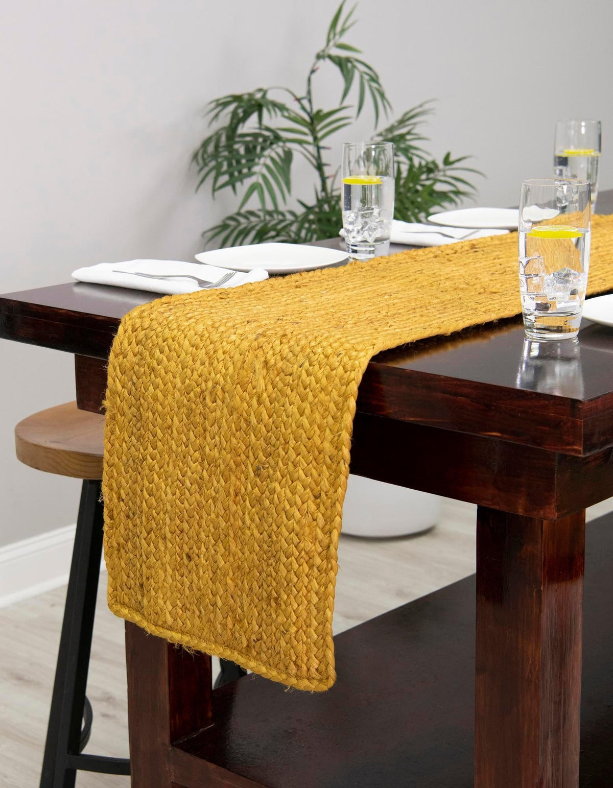 Woven Seaside Jute Collection Area Rug - Savannah (Yellow) Table Runner Yellow  lifestyle 96