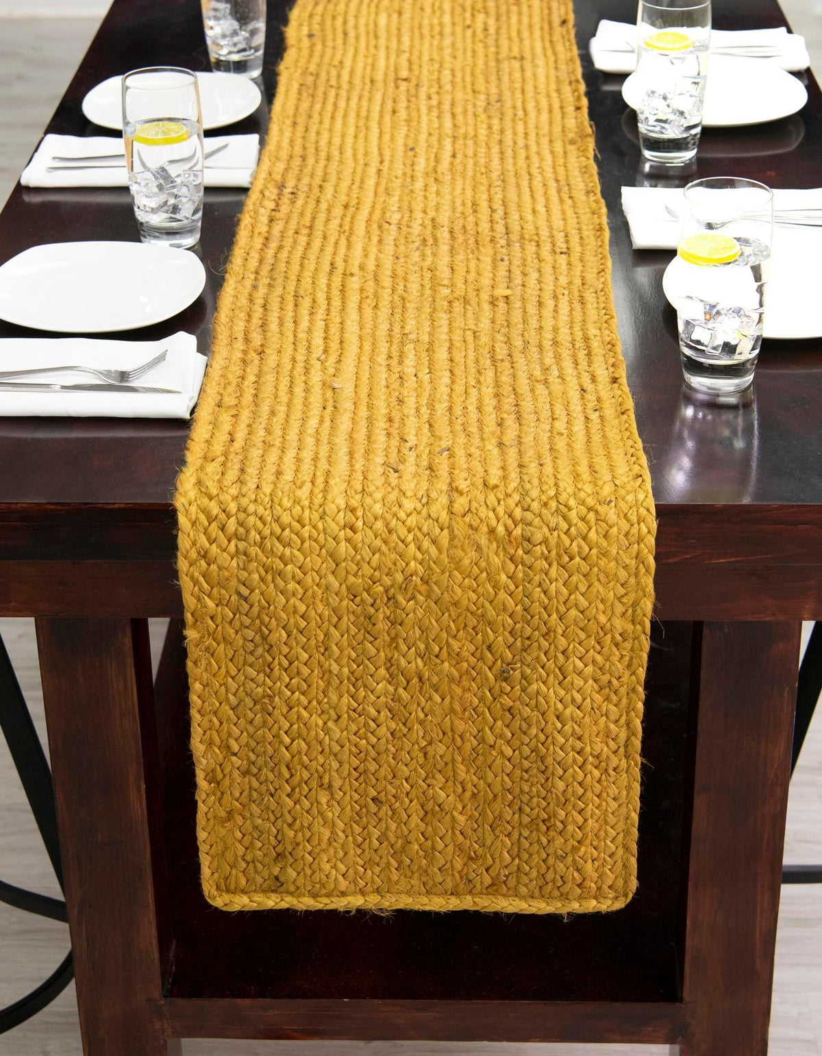 Woven Seaside Jute Collection Area Rug - Savannah (Yellow) Table Runner Yellow  lifestyle 97