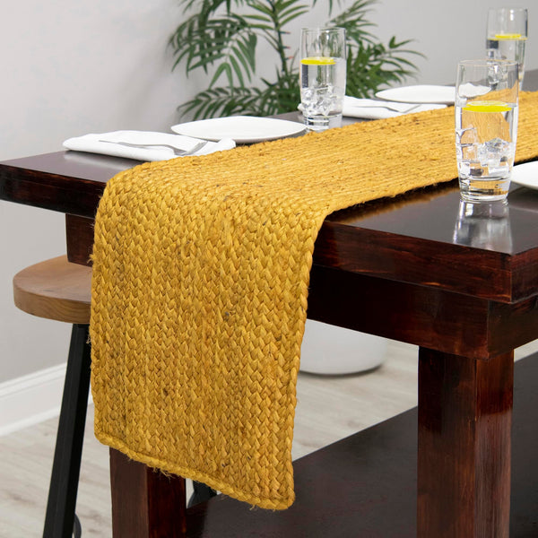 Woven Seaside Jute Collection Area Rug - Savannah (Yellow) Table Runner Yellow  lifestyle 135