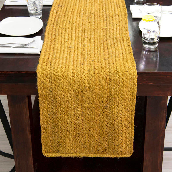 Woven Seaside Jute Collection Area Rug - Savannah (Yellow) Table Runner Yellow  lifestyle 140