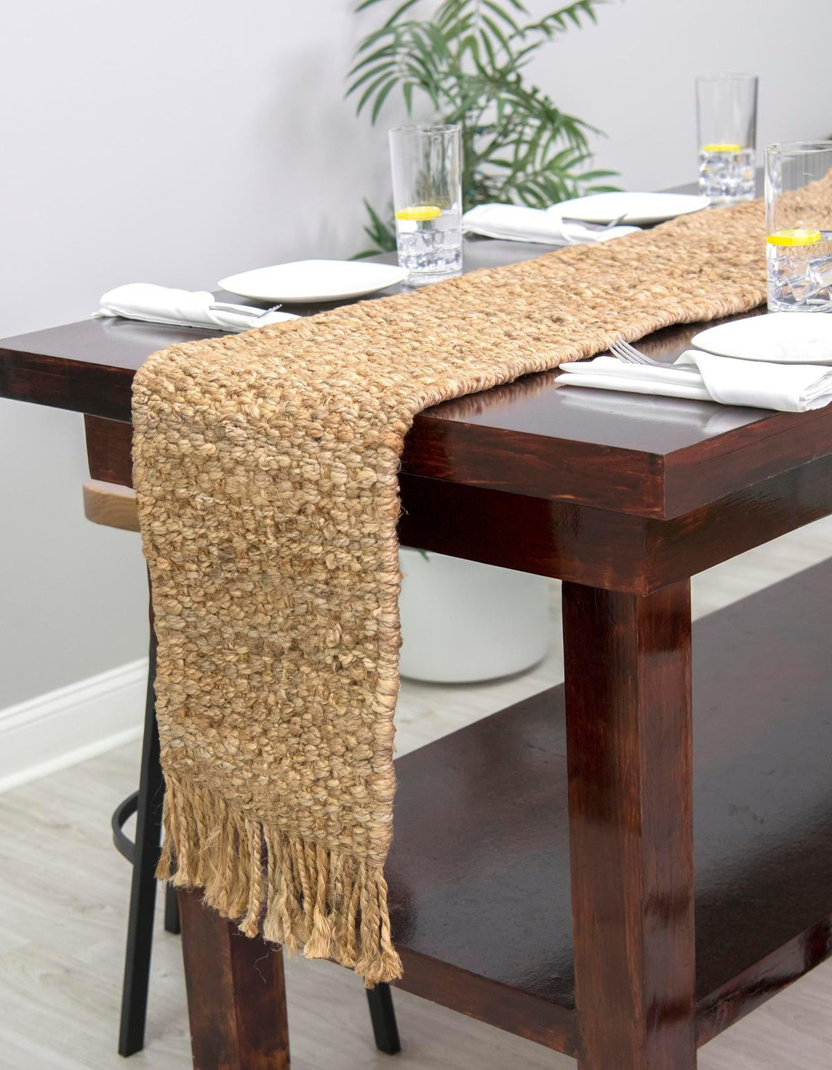 Savannah Jute Collection Area Rug - Seashore Table Runner Natural  lifestyle 137