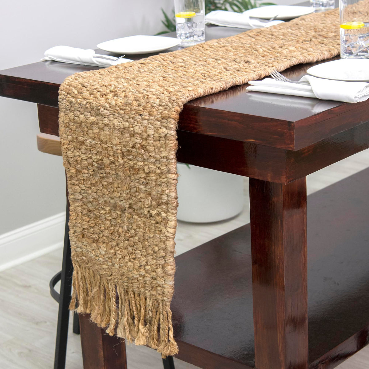 Coastal Weave Jute Collection Area Rug - Seashore Table Runner Natural  lifestyle 137