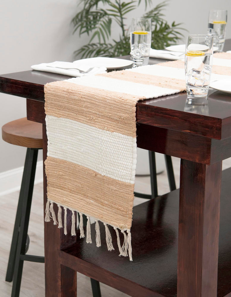 Tassel Trail Collection Area Rug - Pathway (Beige) Table Runner Beige  lifestyle 27