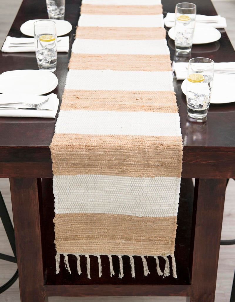 Tassel Trail Collection Area Rug - Pathway (Beige) Table Runner Beige  lifestyle 30