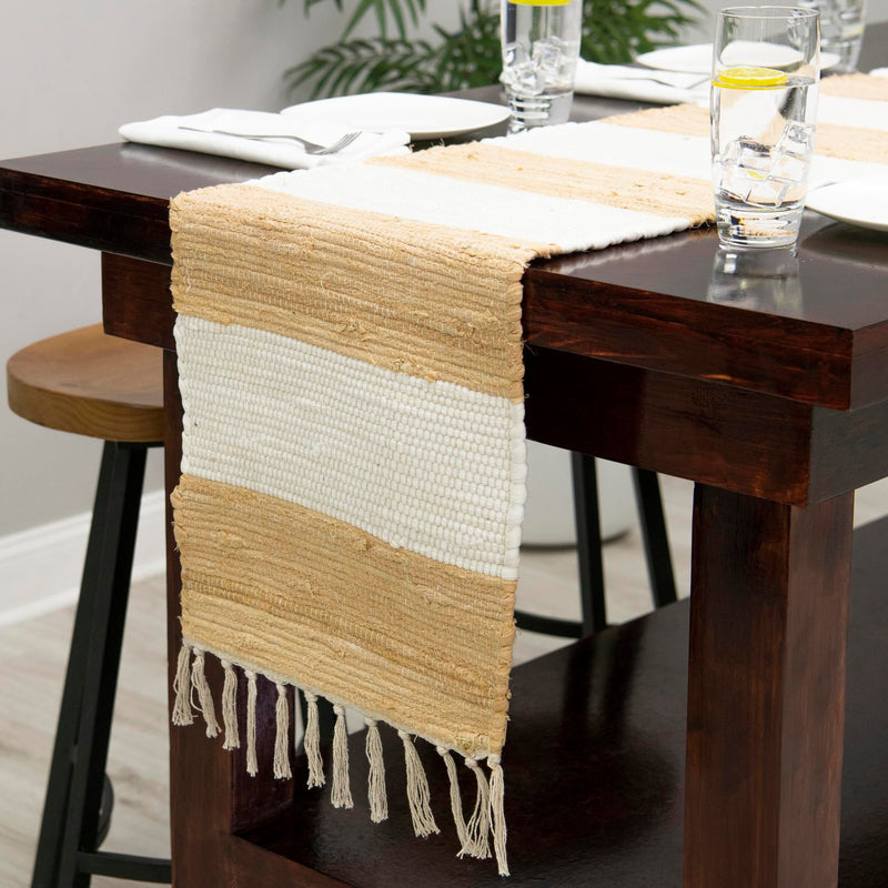 Tassel Trail Collection Area Rug - Pathway (Beige) Table Runner Beige  lifestyle 68