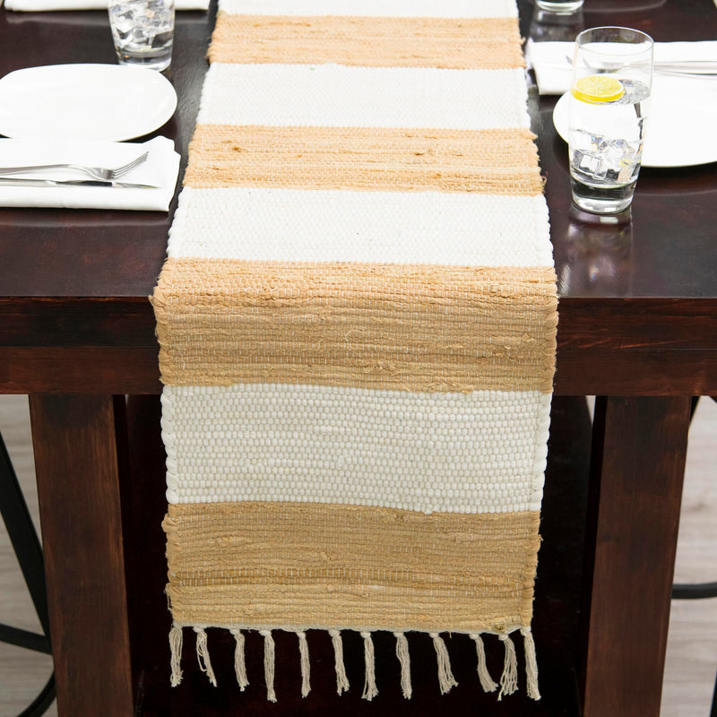 Tassel Trail Collection Area Rug - Pathway (Beige) Table Runner Beige  lifestyle 70