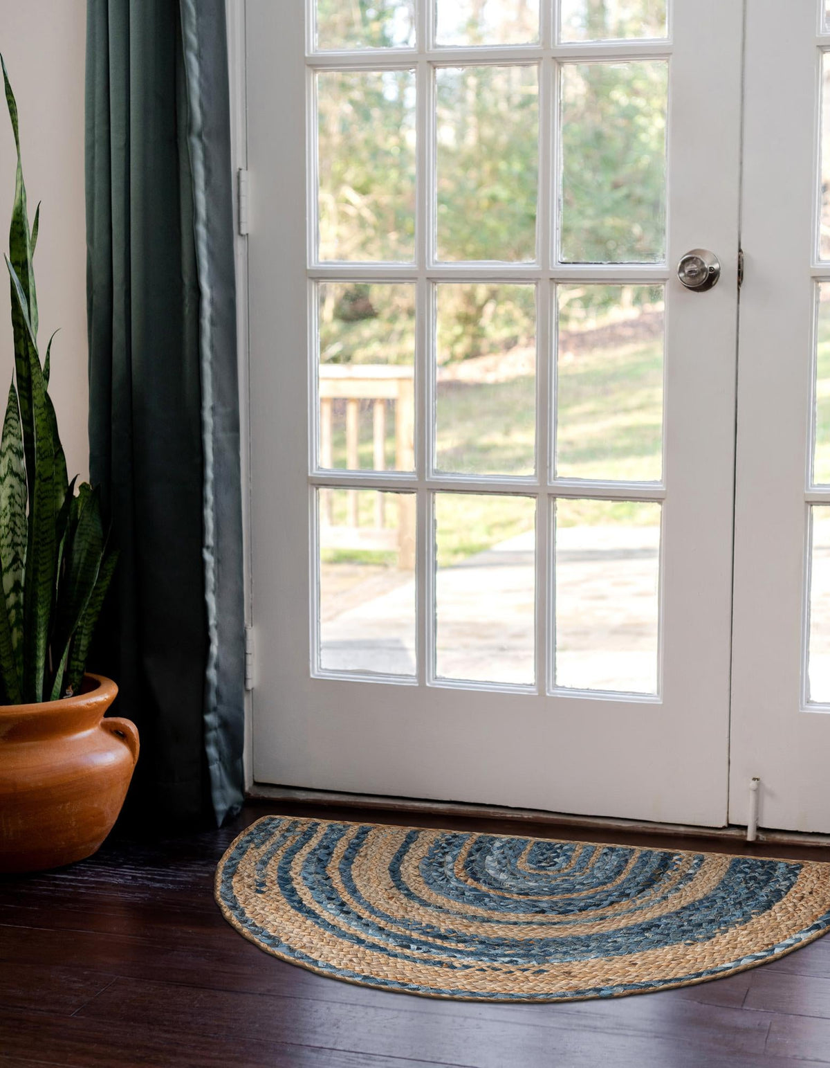 Woven Udaipur Collection Area Rug - Sahara Hearth Blue and Natural  lifestyle 90