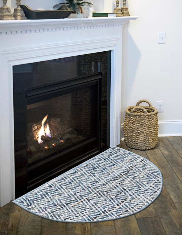 Zigzag Marina Collection Area Rug - HarborStripes Hearth Denim  lifestyle 94