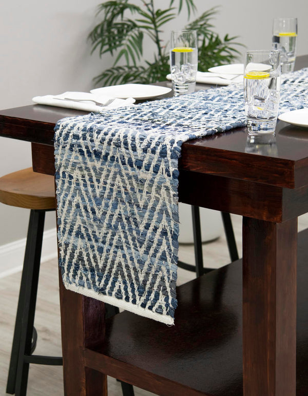 Zigzag Marina Collection Area Rug - HarborStripes Table Runner Denim  lifestyle 67