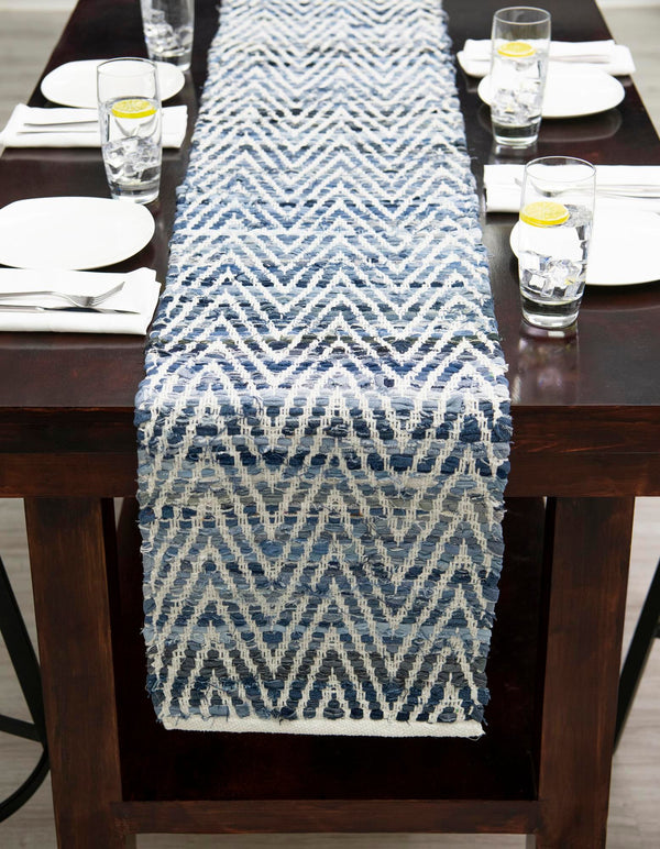 Zigzag Marina Collection Area Rug - HarborStripes Table Runner Denim  lifestyle 74