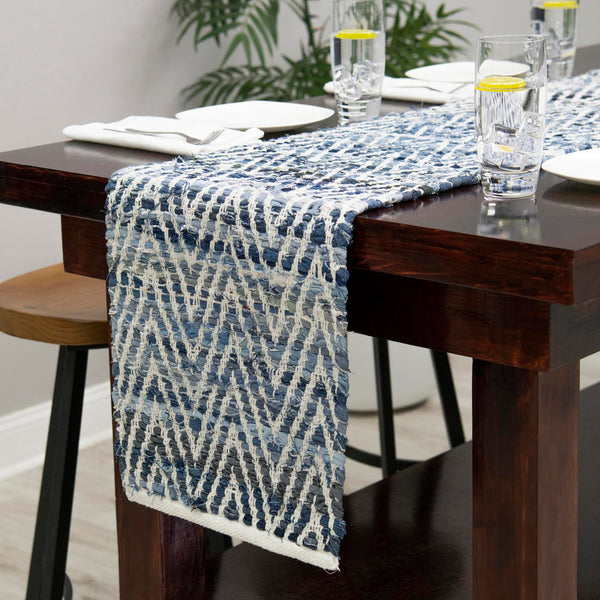 Zigzag Marina Collection Area Rug - HarborStripes Table Runner Denim  lifestyle 161