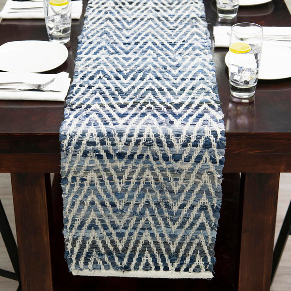 Zigzag Marina Collection Area Rug - HarborStripes Table Runner Denim  lifestyle 164
