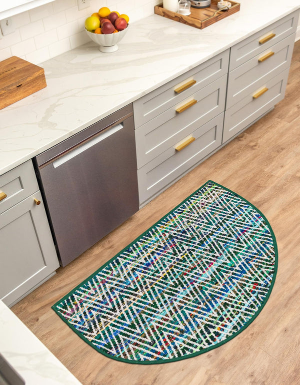 Zigzag Marina Collection Area Rug - HarborStripes Hearth Green  lifestyle 92