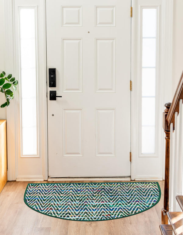 Zigzag Marina Collection Area Rug - HarborStripes Hearth Green  lifestyle 98