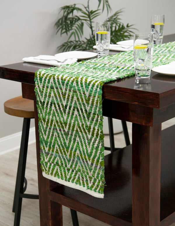 Zigzag Marina Collection Area Rug - HarborStripes Table Runner Green  lifestyle 66