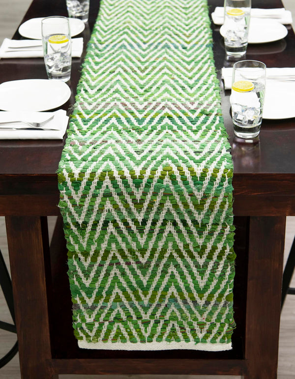 Zigzag Marina Collection Area Rug - HarborStripes Table Runner Green  lifestyle 73