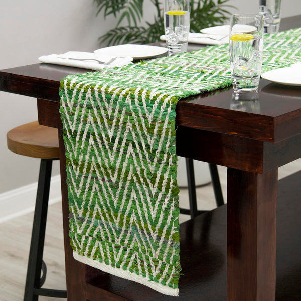 Zigzag Marina Collection Area Rug - HarborStripes Table Runner Green  lifestyle 160