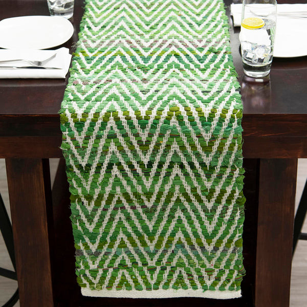 Zigzag Marina Collection Area Rug - HarborStripes Table Runner Green  lifestyle 163