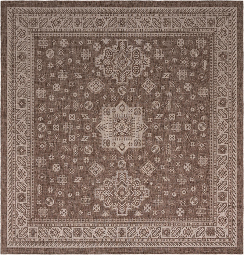 Tribal Terrace Treasures Collection Area Rug -  Incan Isle (Brown) Square Brown Main