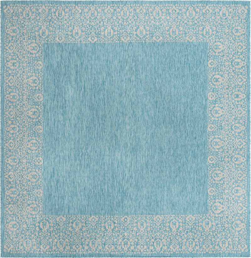 Terrace Fringe Collection Area Rug -  Lanai Square Aqua Blue  lifestyle 95