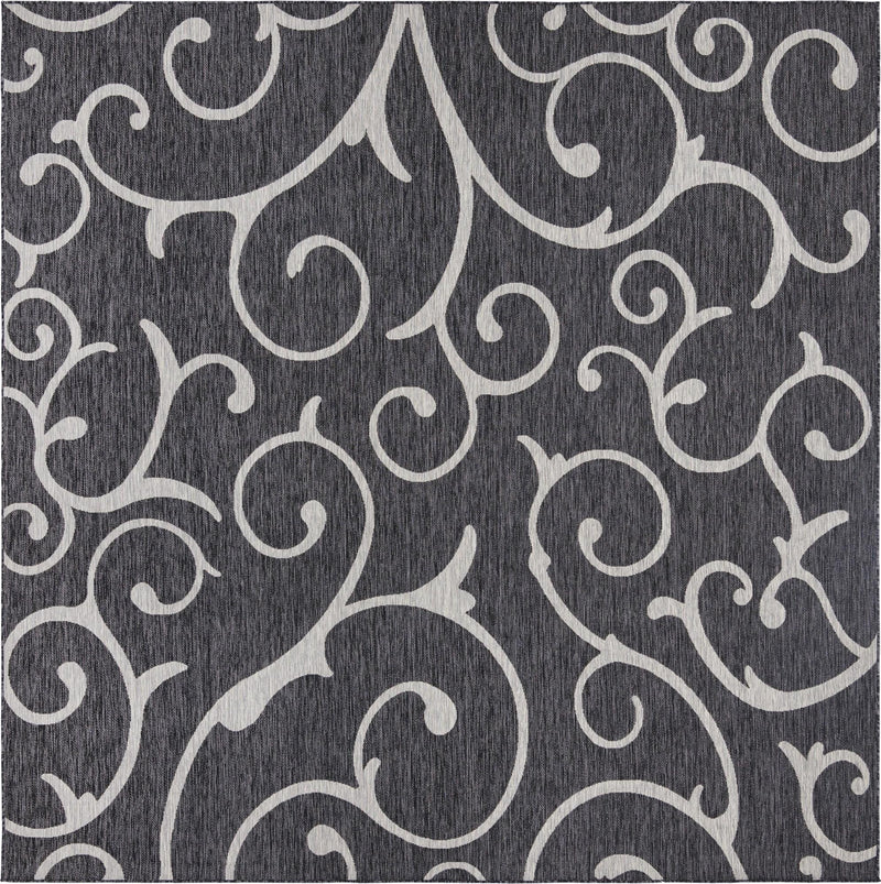 Seaside Blooms Collection Area Rug -  Azure Square Charcoal Gray  lifestyle 125