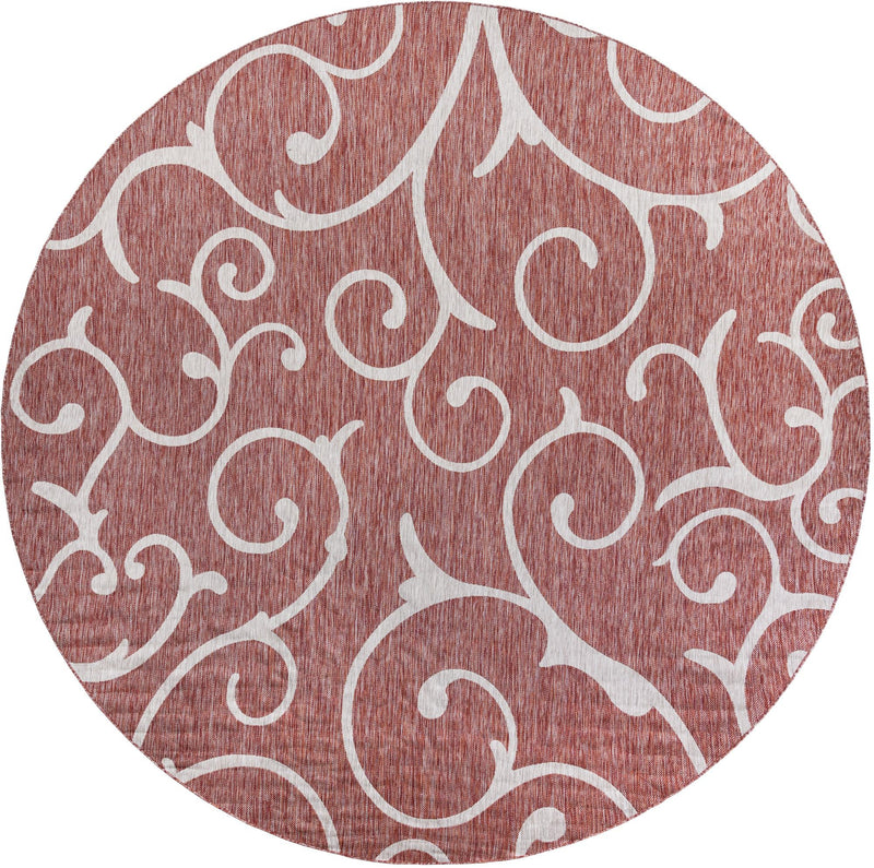 Garden Terrace Escape Collection Area Rug -  Azure Round Rust Red Main