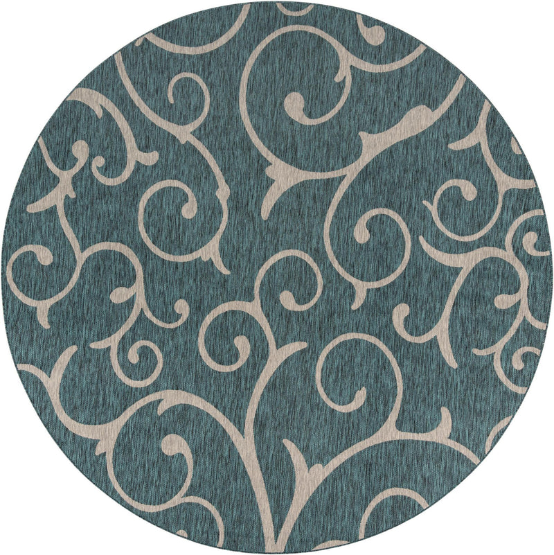 Garden Terrace Escape Collection Area Rug -  Azure Round Teal Main