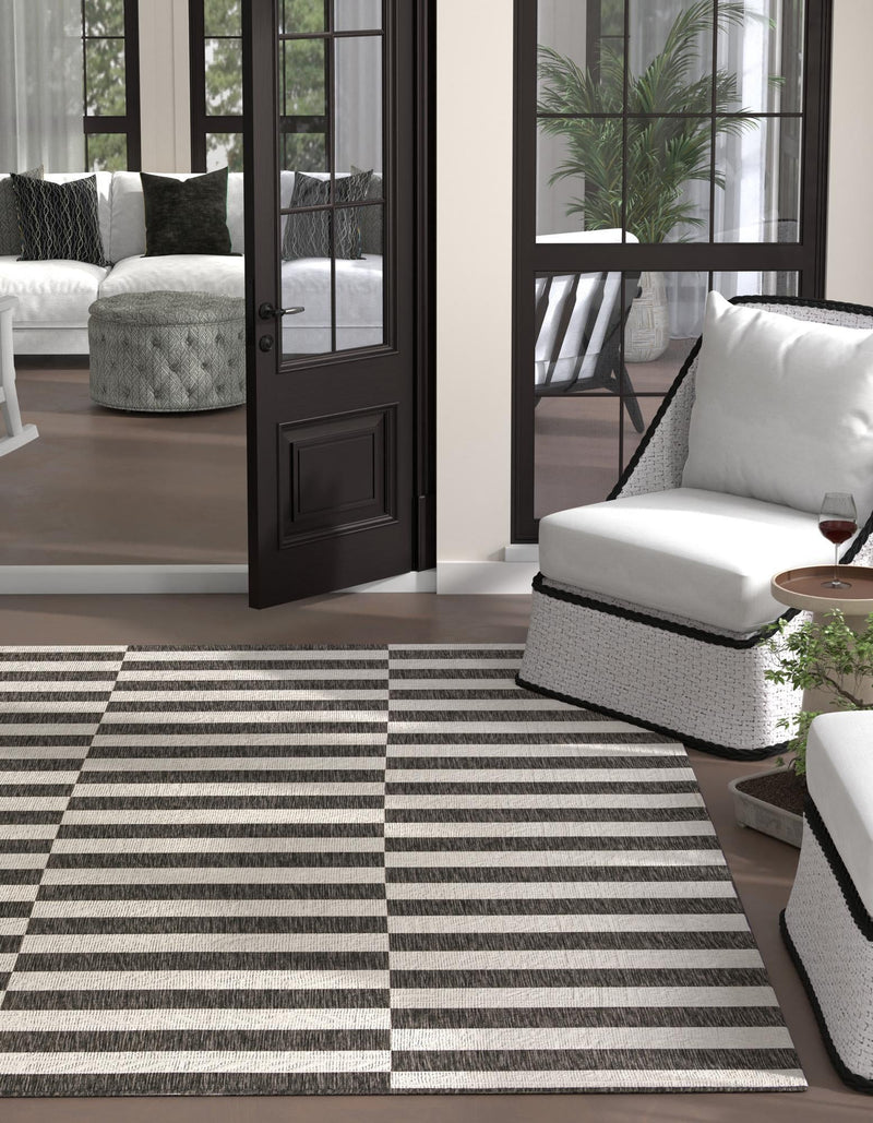 Patio Stripe Harmony Collection Area Rug - Cabana (Charcoal) Square Charcoal  lifestyle 2