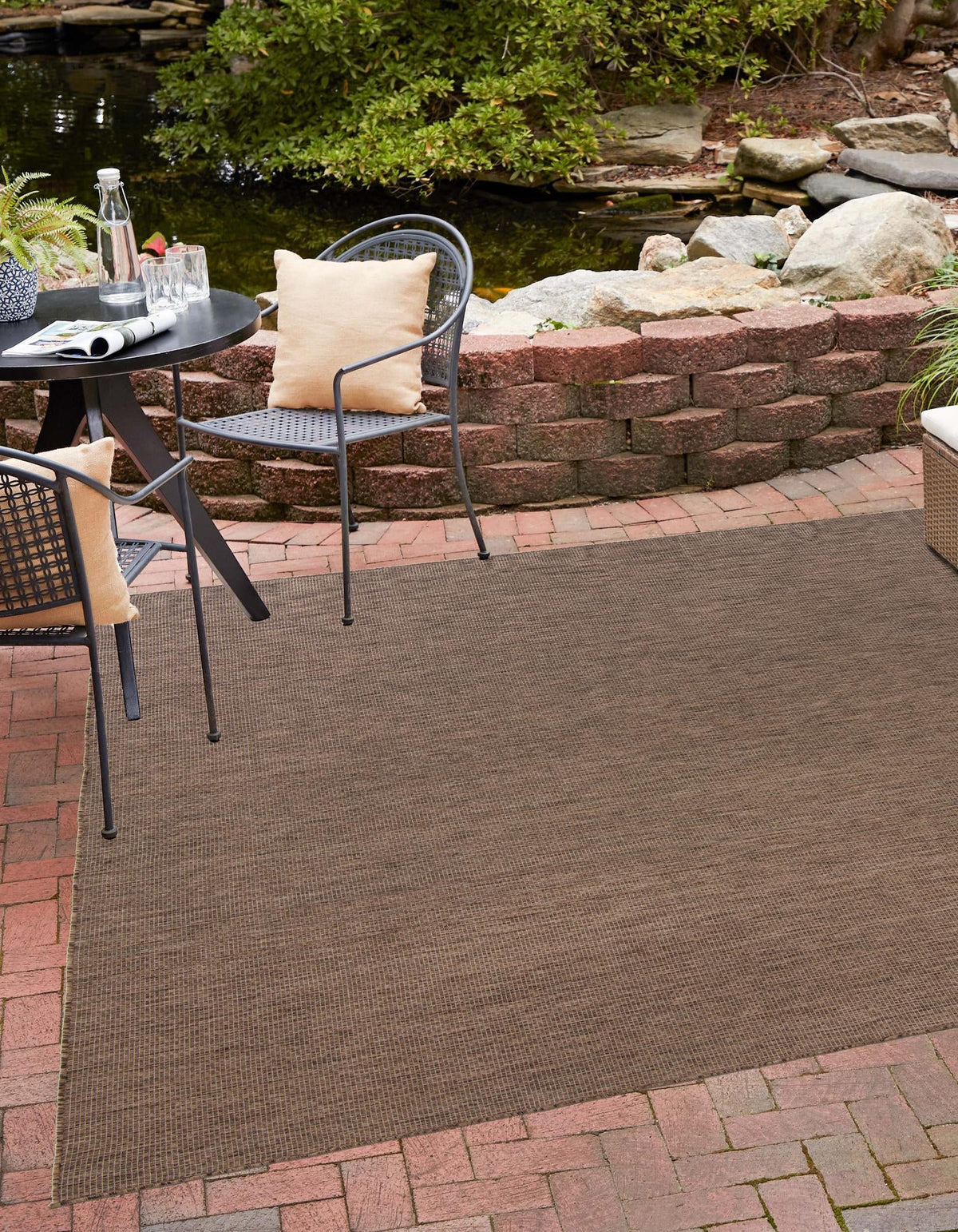 Patio Perfection Collection Area Rug - Veranda (Light Brown) Square Light Brown  lifestyle 25