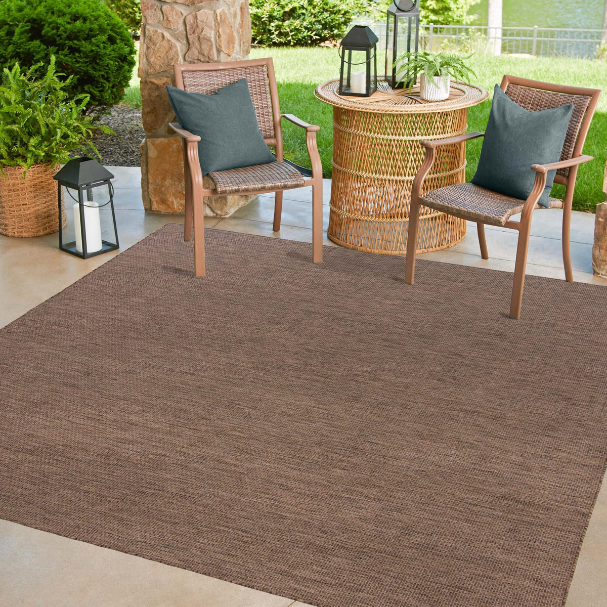 Patio Perfection Collection Area Rug - Veranda (Light Brown) Square Light Brown  lifestyle 55