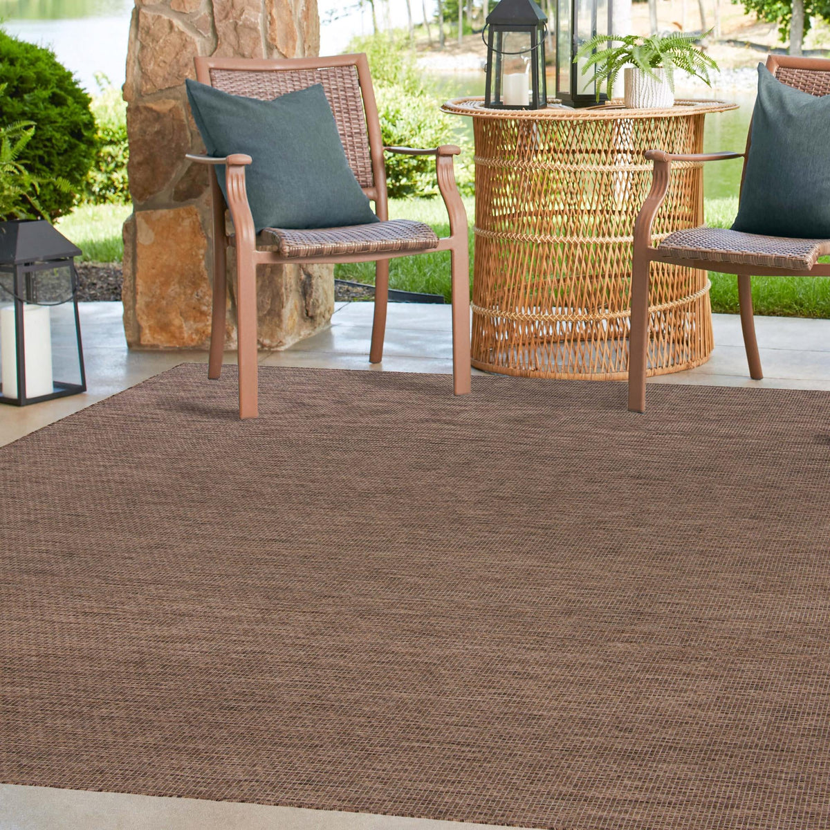 Patio Perfection Collection Area Rug - Veranda (Light Brown) Square Light Brown  lifestyle 56